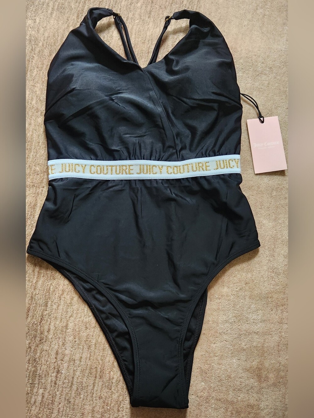 Nwt Juicy Couture Black One-Piece Swimsuit with Gold Logo Waistband